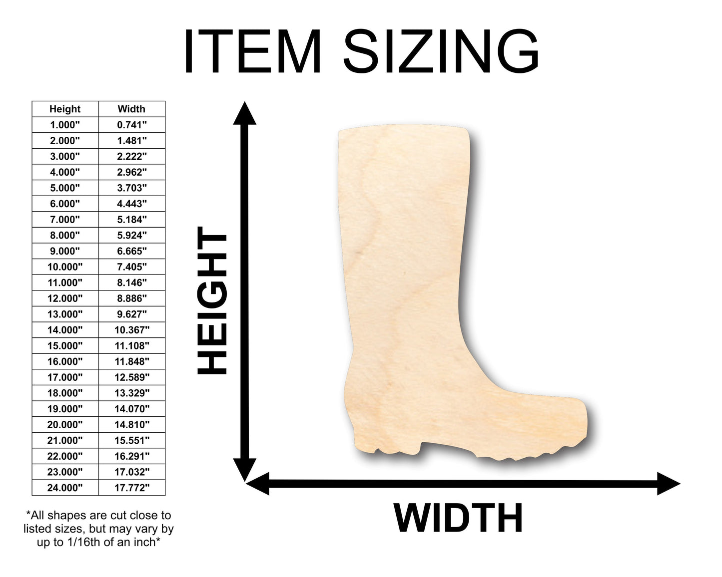 Unfinished Wood Rain Mud Boot Shape - Craft - up to 46" DIY