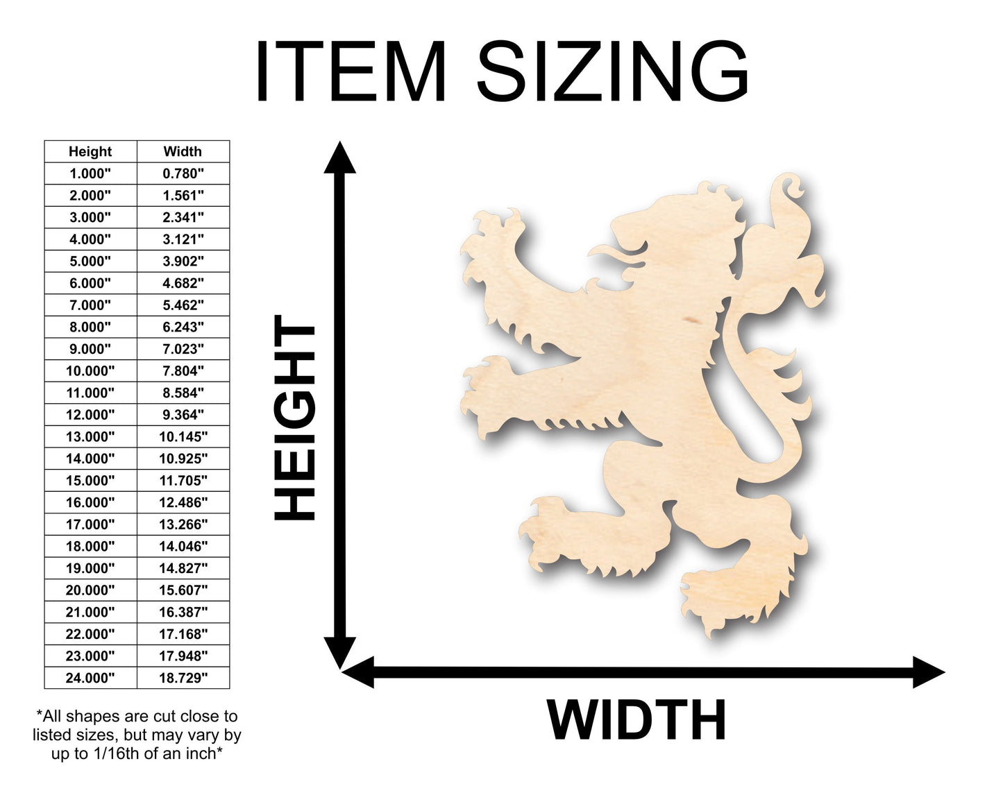 Unfinished Wood Rampant Lion Royal Banner Shape - Craft - up to 46" DIY