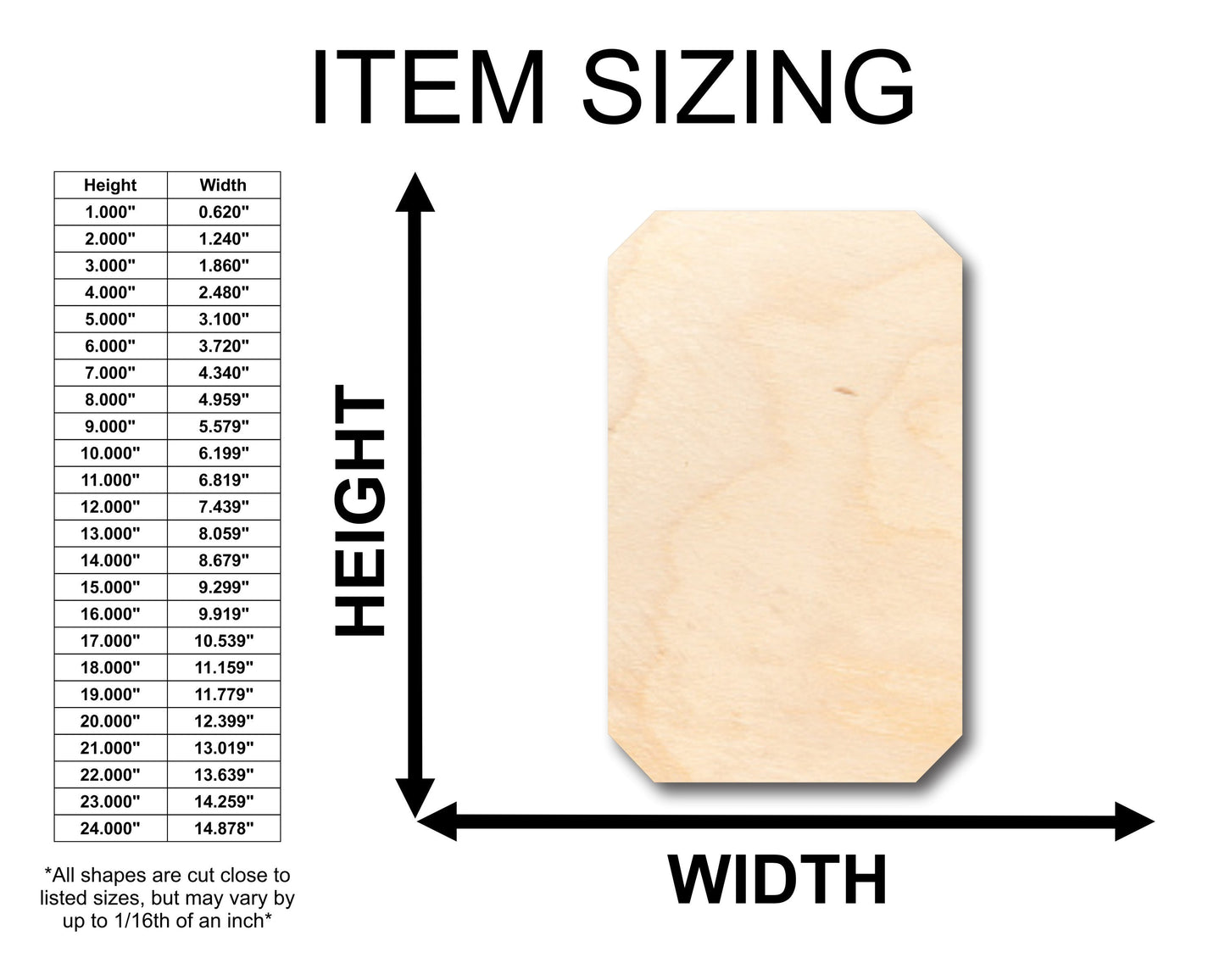 Unfinished Wood Rectangle Gem Shape - Craft - up to 46" DIY