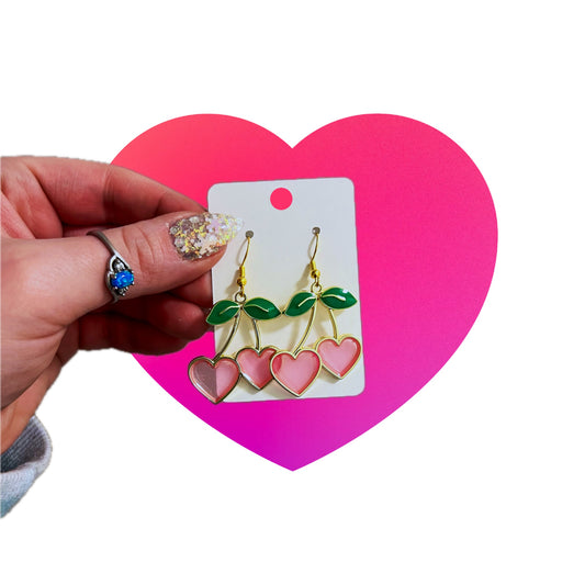 Cherry Heart Enamel Valentines Day Earrings