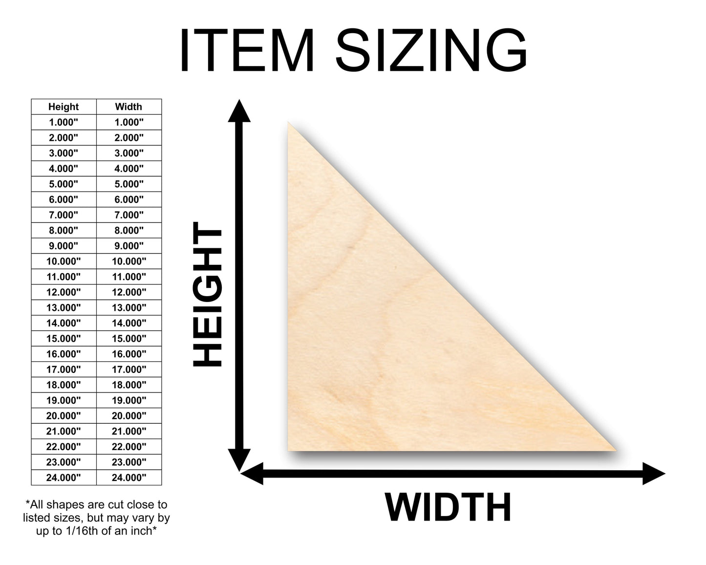 Unfinished Wood Right Triangle Equilateral Shape - Craft - up to 46" DIY