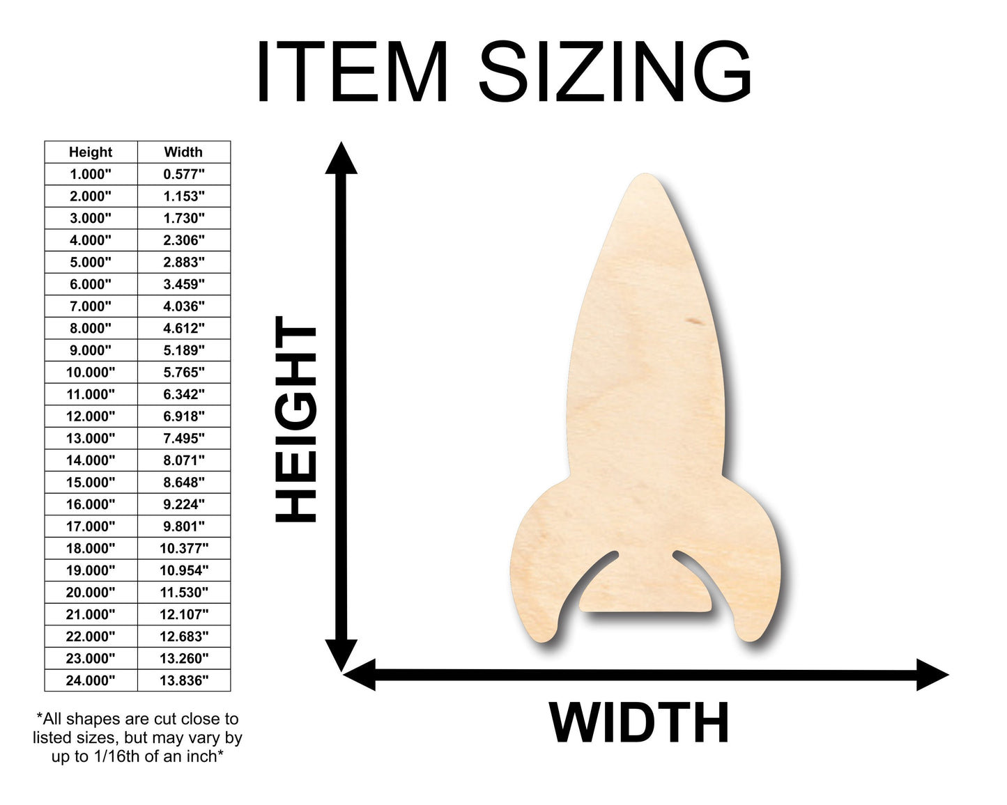 Unfinished Wood Rocket Ship Shape - Craft - up to 46" DIY