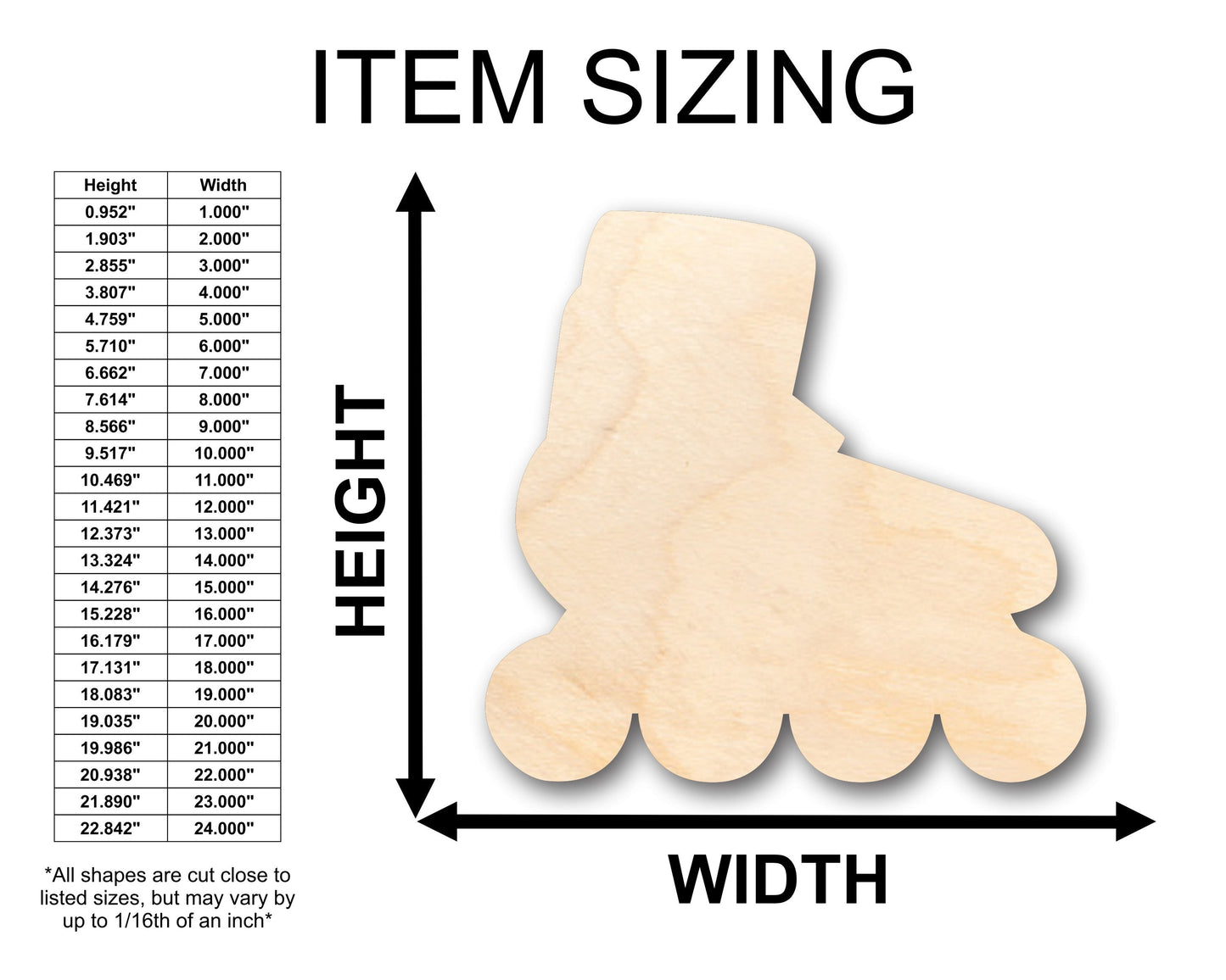 Unfinished Wood Roller Blade Shape - Craft - up to 46" DIY