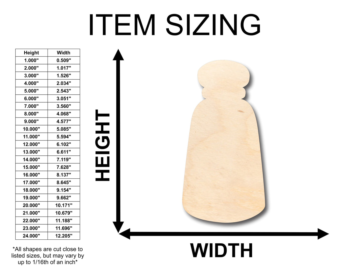 Unfinished Wood Salt Pepper Shaker Shape - Craft - up to 46" DIY