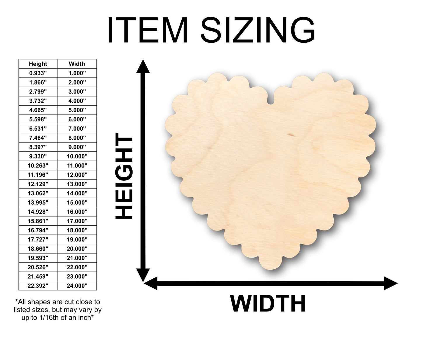 Unfinished Wood Scalloped Heart Shape - Craft - up to 46" DIY