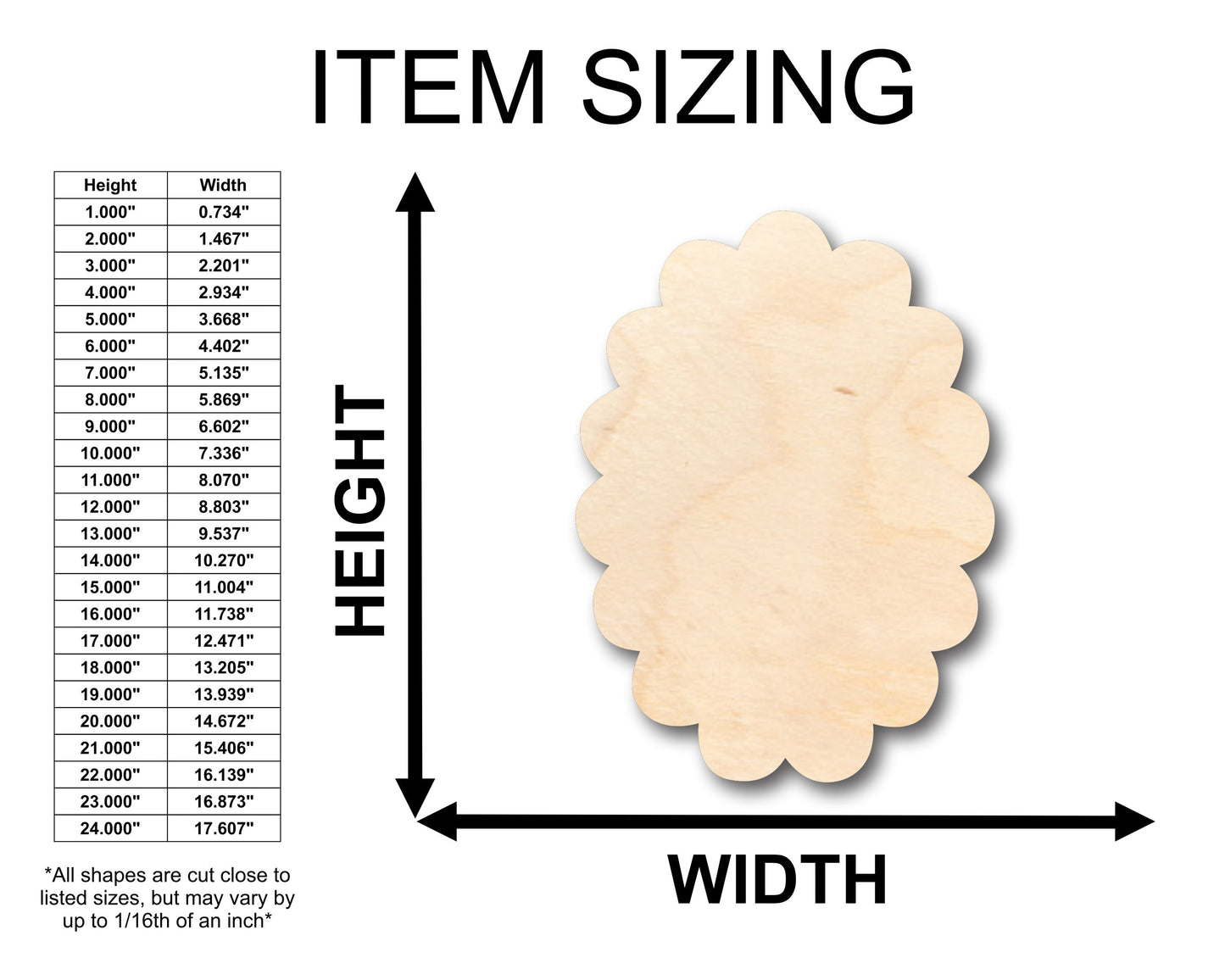 Unfinished Wood Scalloped Oval Shape - Craft - up to 46" DIY