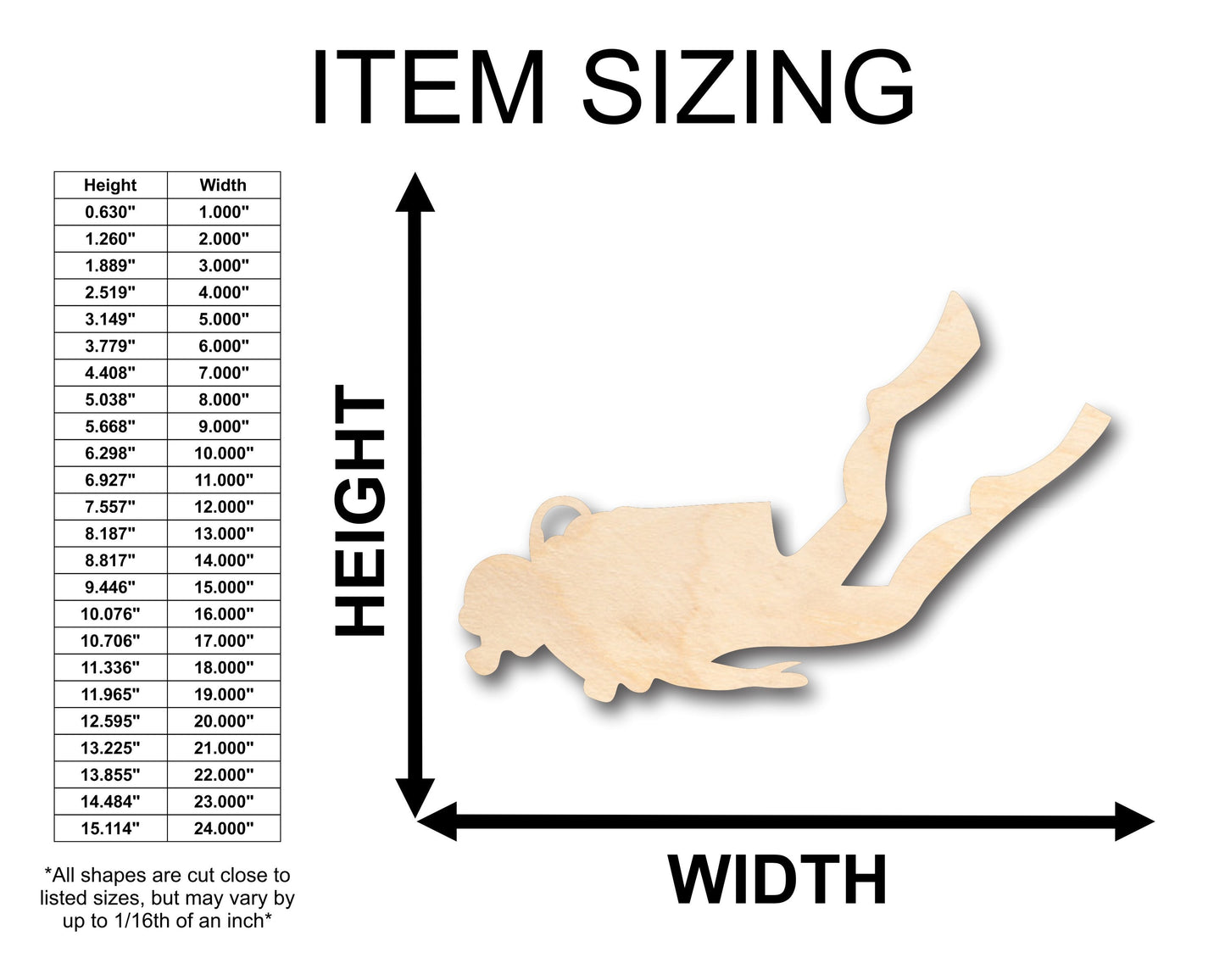 Unfinished Wood Scuba Diver Shape - Craft - up to 46" DIY