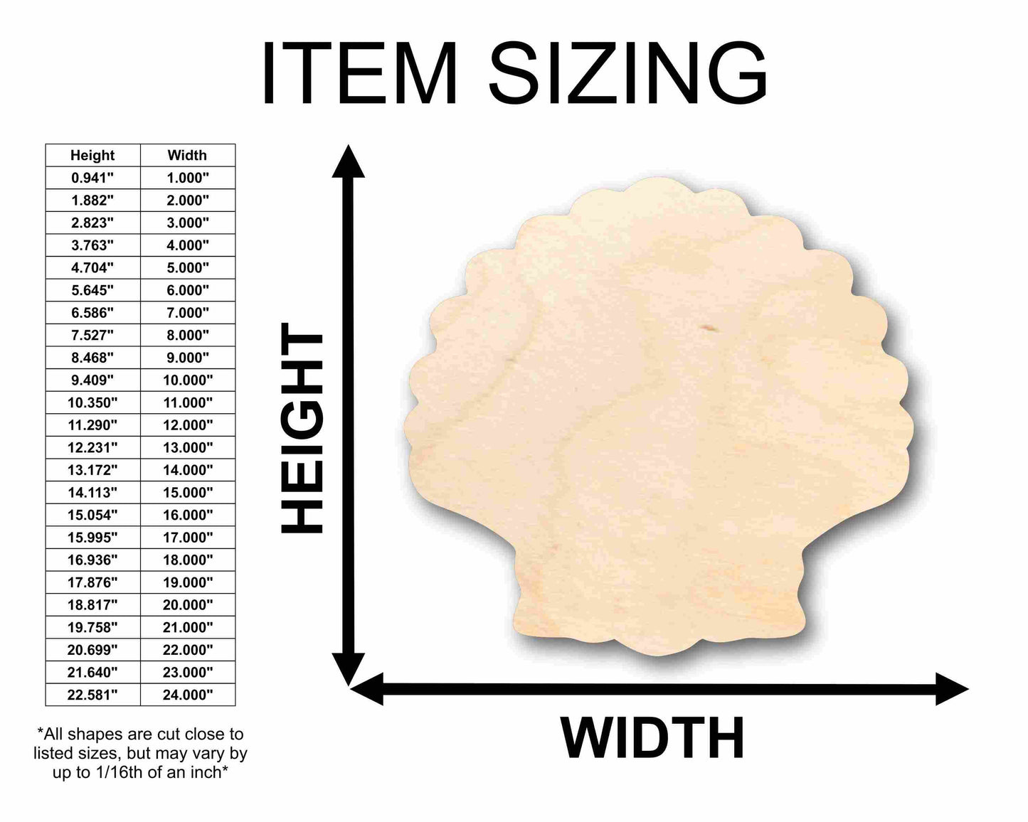 Unfinished Wood Sea Shell Clam Silhouette - Craft- up to 46" DIY