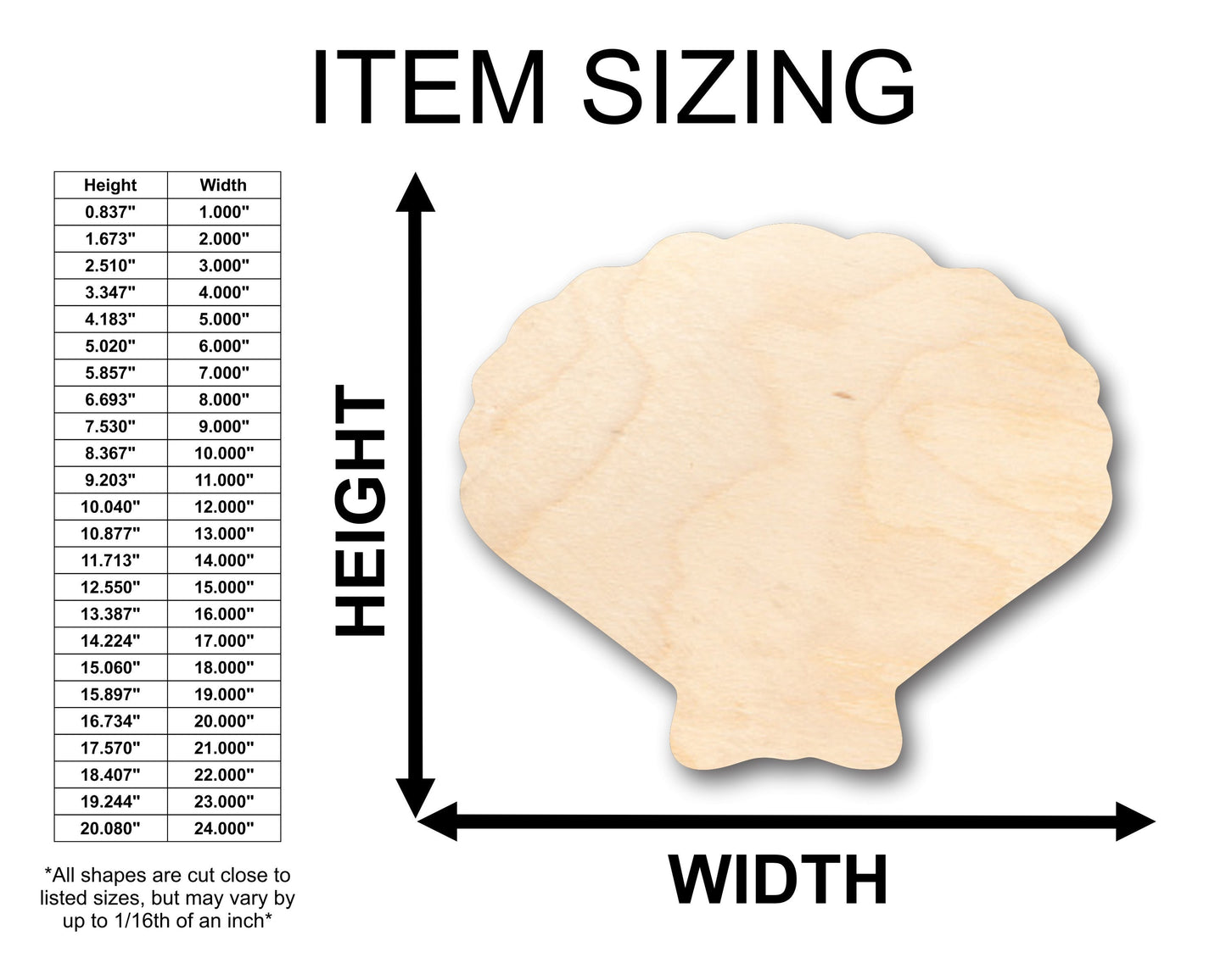 Unfinished Wood Sea Shell Clam Shape - Craft - up to 46" DIY