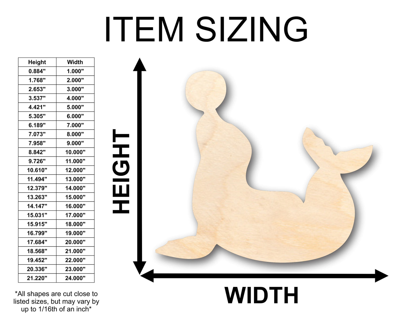 Unfinished Wood Seal Shape - Craft - up to 46" DIY