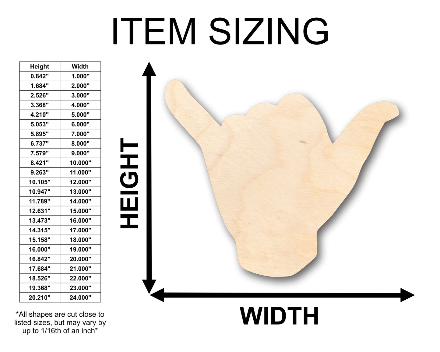 Unfinished Wood Shaka Sign Language Shape - Craft - up to 46" DIY