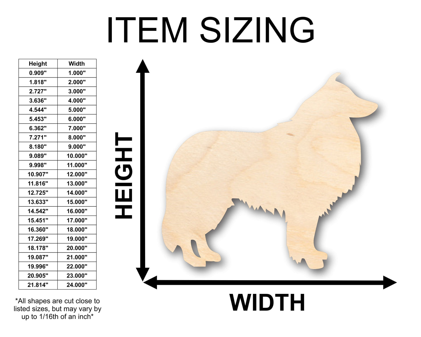 Unfinished Wood Shetland Sheepdog Shelti Dog Shape - Craft - up to 46" DIY