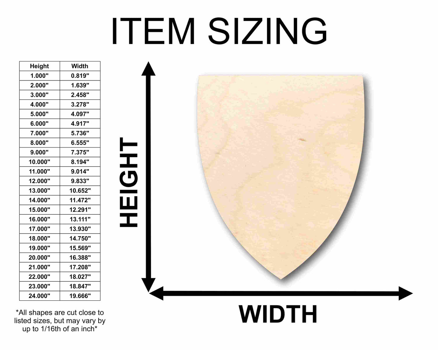 Unfinished Wood Shield Flat Top Silhouette - Craft- up to 46" DIY