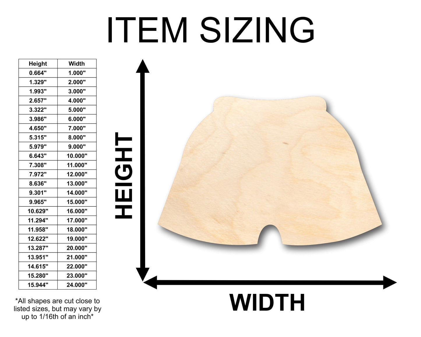 Unfinished Wood Shorts Swim Trunks Shape - Craft - up to 46" DIY
