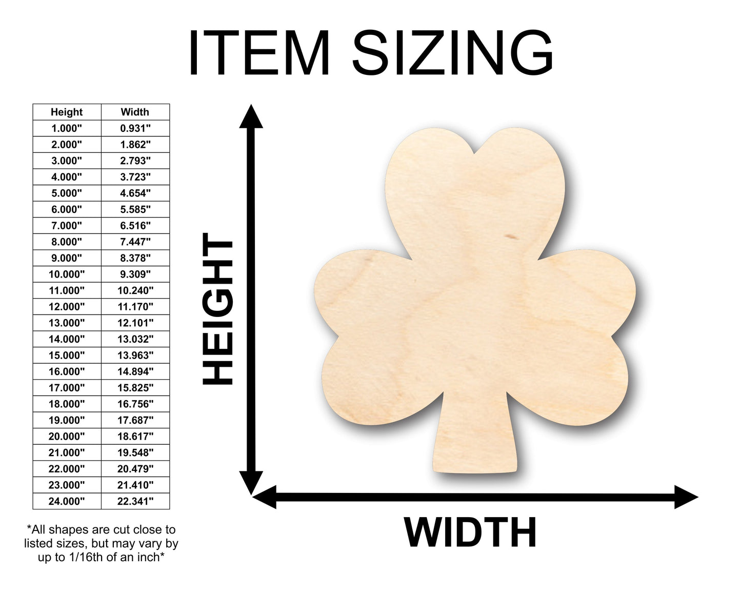 Unfinished Wood Simple Shamrock Shape - Craft - up to 46" DIY