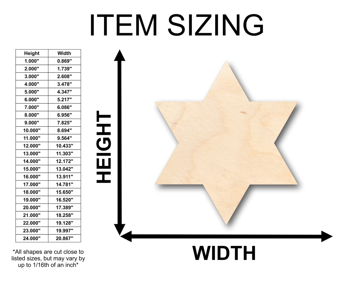 Unfinished Wood Six Point Star Shape - Craft - up to 46" DIY