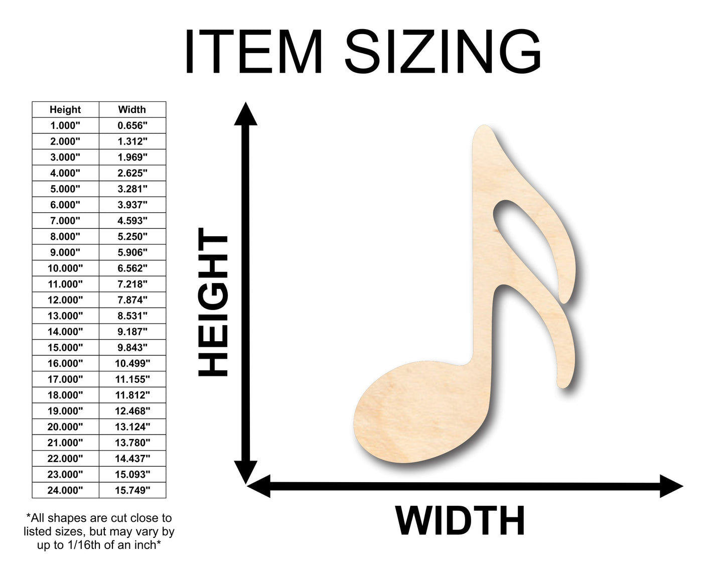 Unfinished Wood Sixteenth Note Music Art Shape - Craft - up to 46" DIY