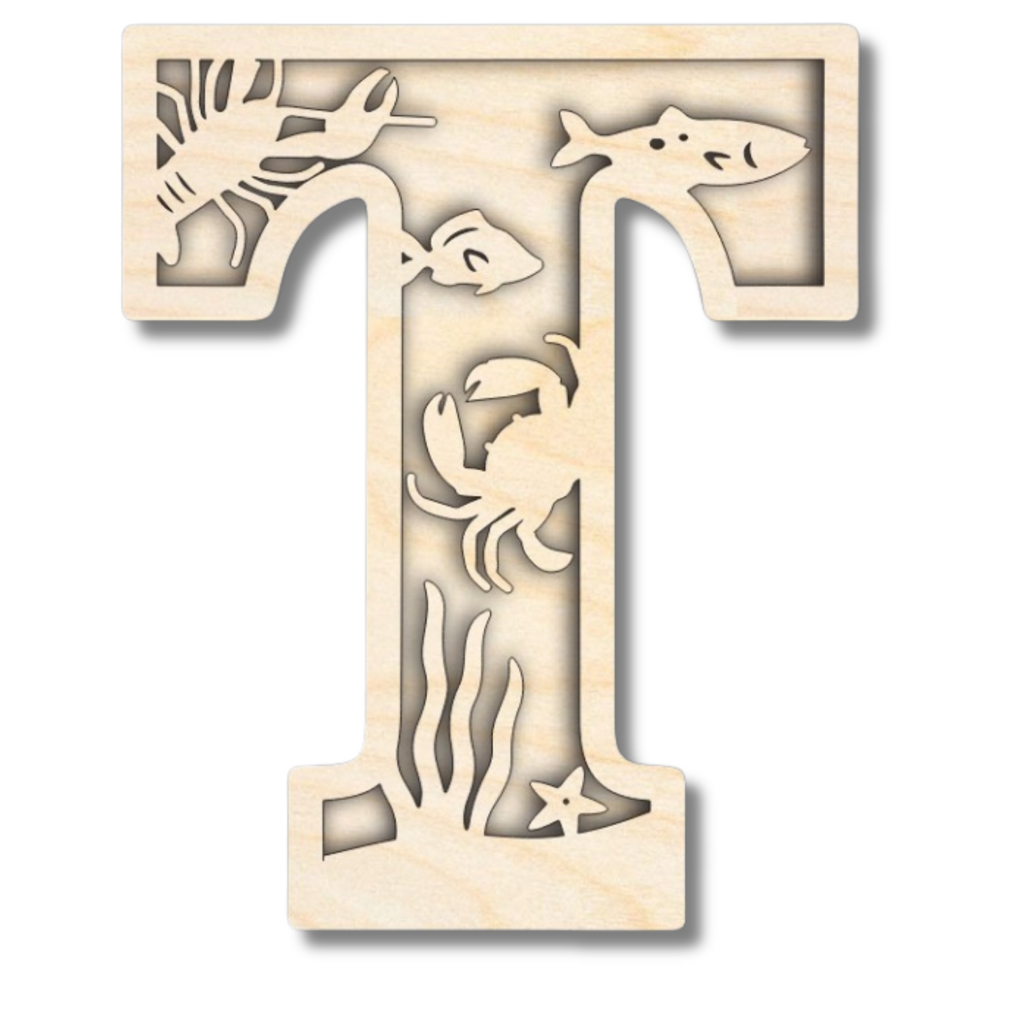 Unfinished Wood Layered Themed Letters | Ocean | A-Z | 2 Piece | up to 24"