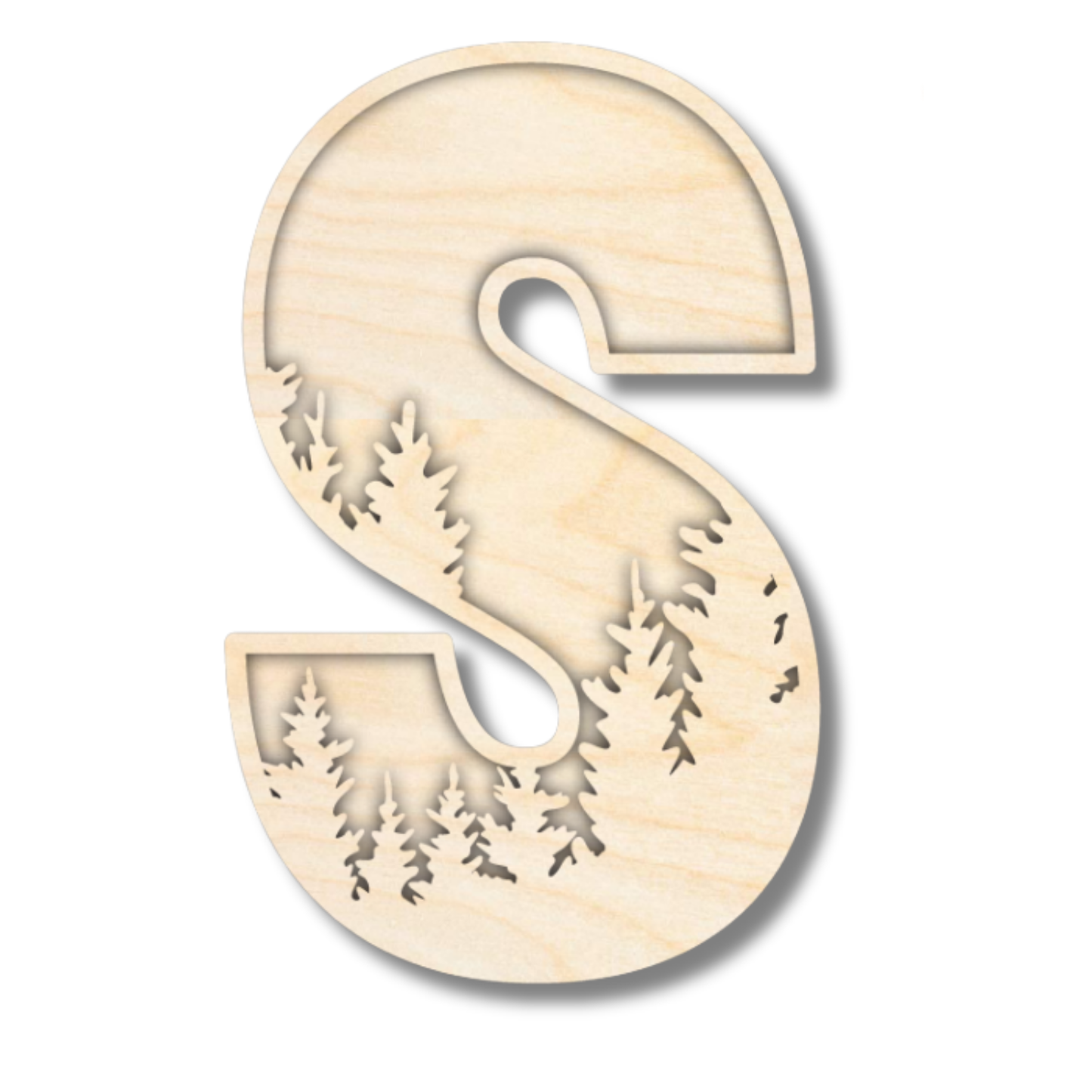 Unfinished Wood Layered Themed Letters | Pine Trees | A-Z | 2 Piece | up to 24"