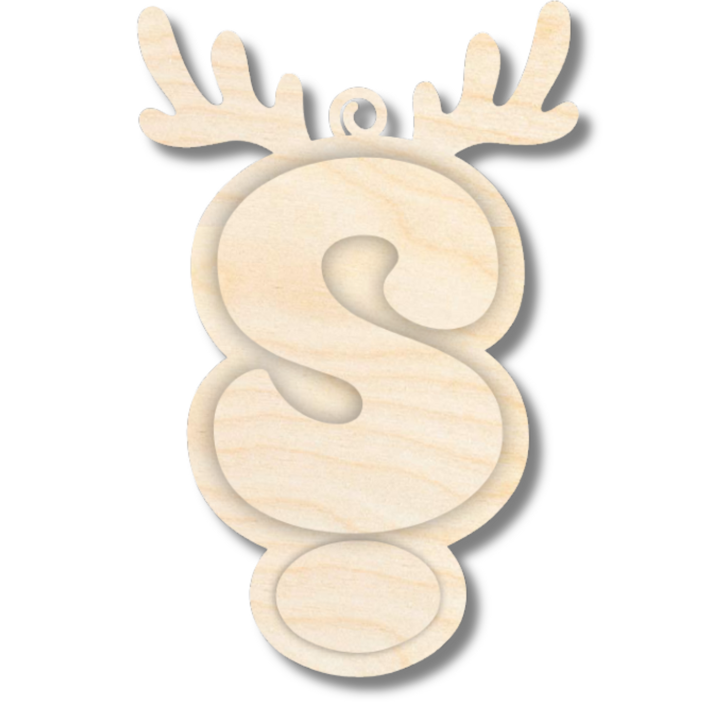 Unfinished Wood Layered Letter and Number Reindeer Ornaments | A-Z | 0-9 | 3 Piece | 6" Tall | 1/8" Wood | Wood Craft DIY