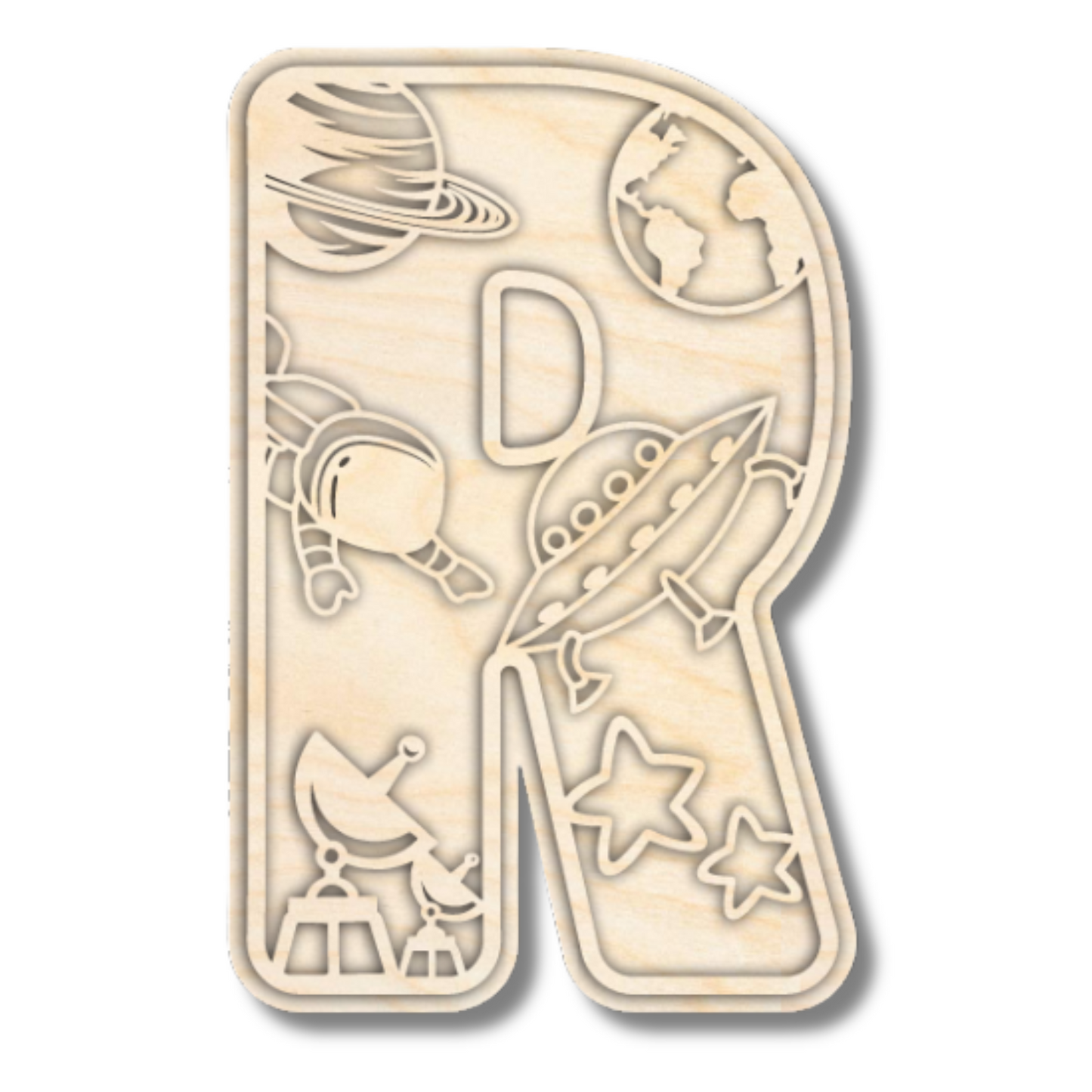 Unfinished Wood Layered Themed Letters | Space | A-Z | 2 Piece | up to 24"