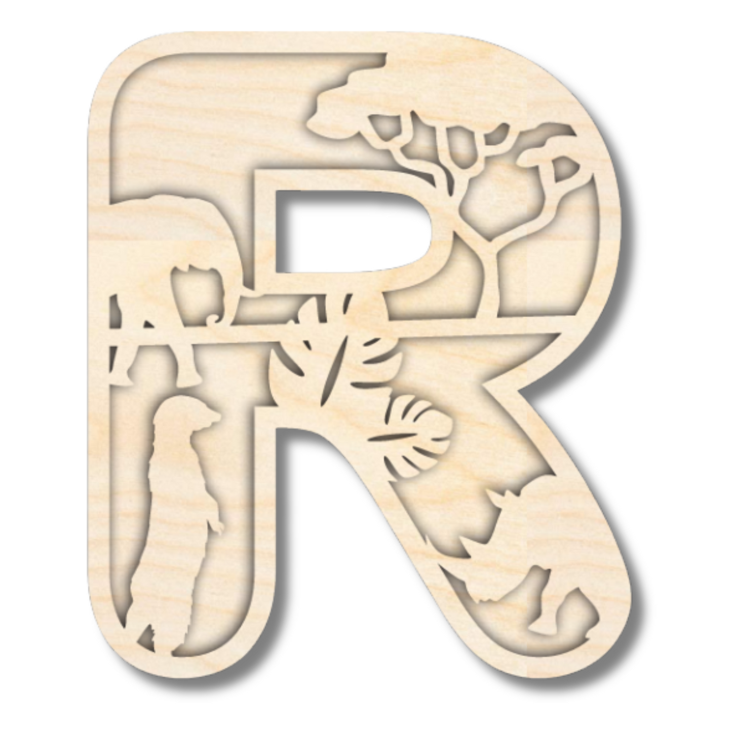 Unfinished Wood Layered Themed Letters | Jungle Animals | A-Z | 2 Piece | up to 24"