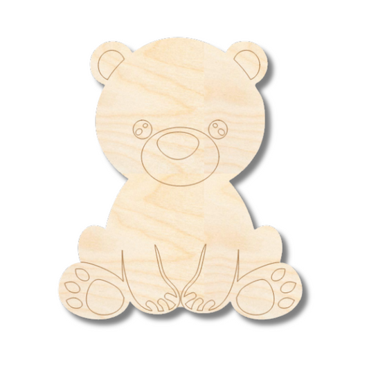 Unfinished Wood Etched Bear Shape | Paint By Line Crafts | up to 30" DIY