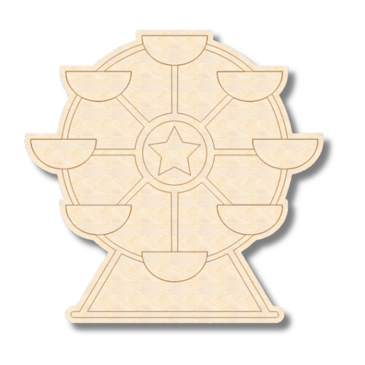 Unfinished Wood Etched Ferris Wheel Shape | Paint By Line Crafts | up to 30" DIY