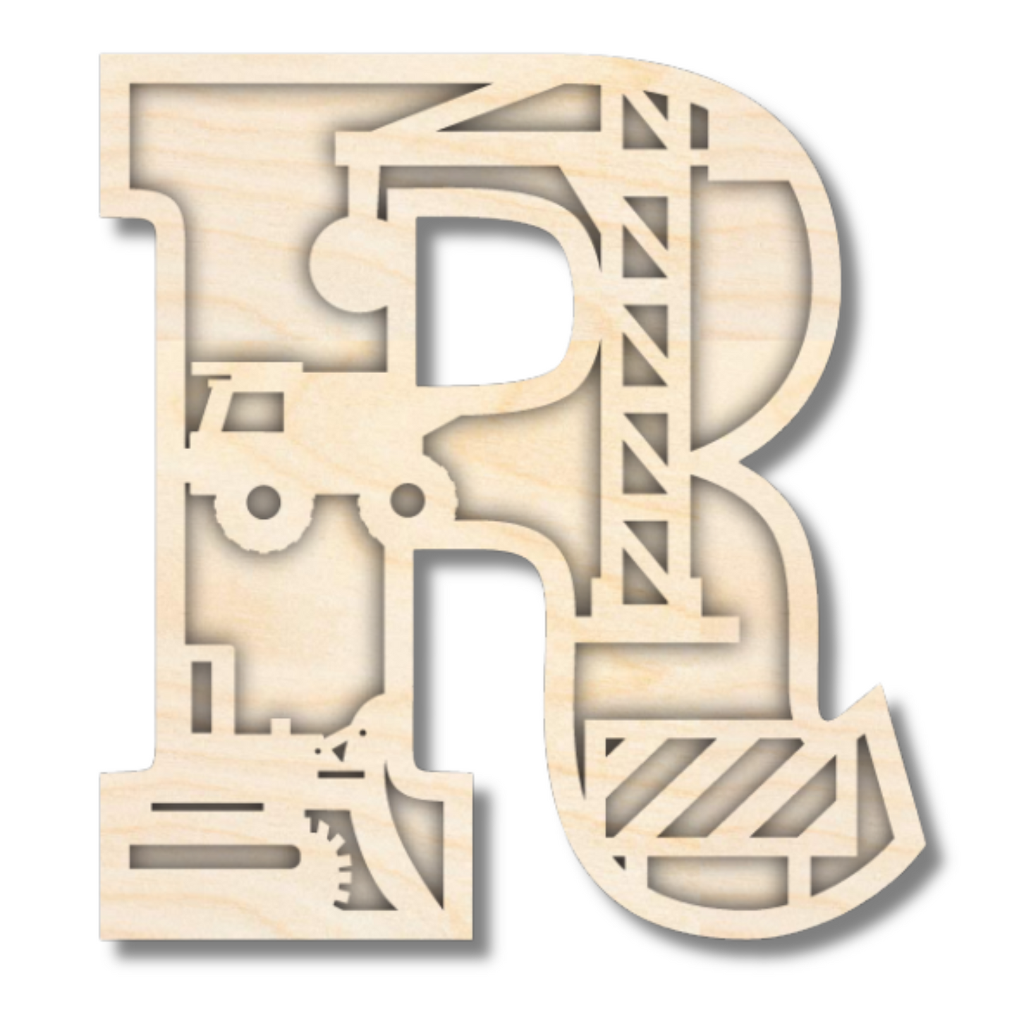 Unfinished Wood Layered Themed Letters | Construction | A-Z | 2 Piece | up to 24"
