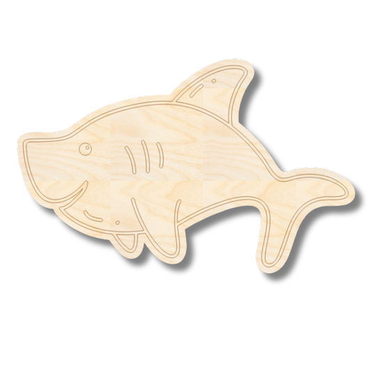 Unfinished Wood Etched Shark Shape | Paint By Line Crafts | up to 30" DIY