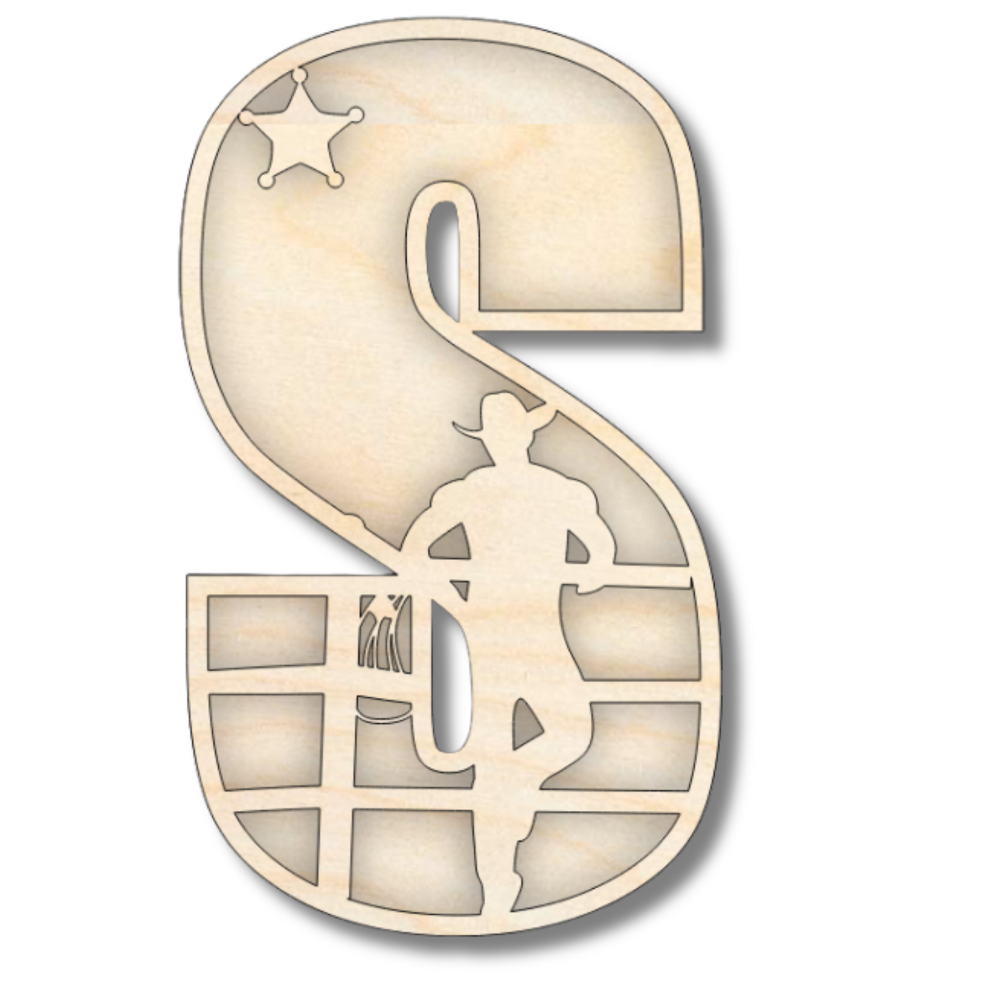 Unfinished Wood Layered Themed Letters | Rodeo | A-Z | 2 Piece | up to 24"