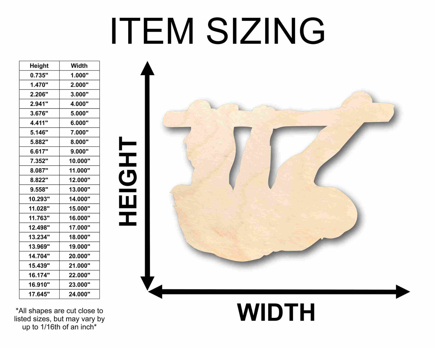 Unfinished Wood Sloth Silhouette - Craft- up to 46" DIY