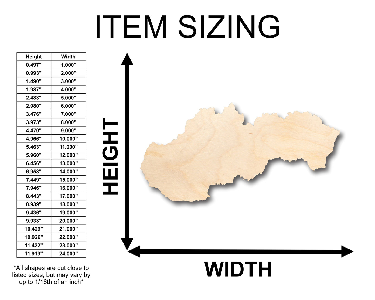 Unfinished Wood Slovakia Country Shape - Craft - up to 46" DIY