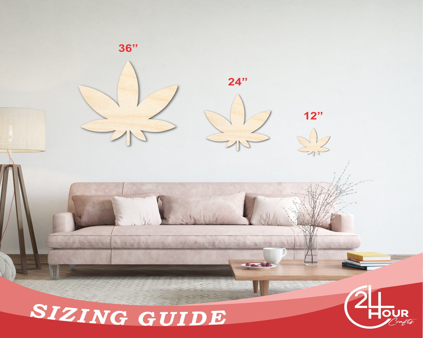 Unfinished Wood Simple Marijuana Leaf Shape - Craft - up to 46" DIY