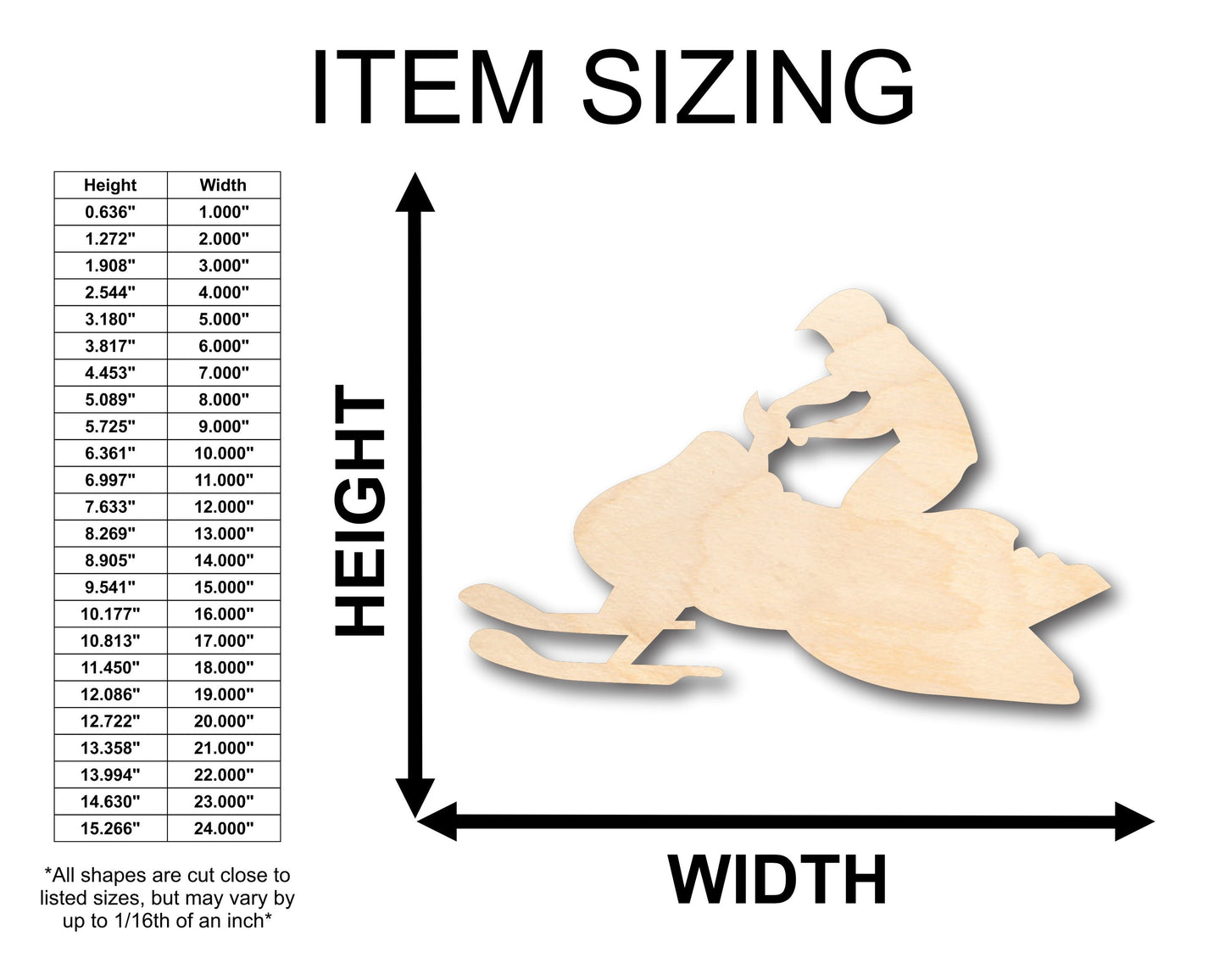 Unfinished Wood Snow Mobile Rider Shape - Craft - up to 46" DIY