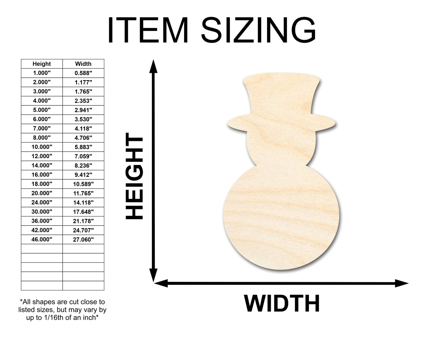 Unfinished Wood Tophat Snowman Shape - Craft - up to 46" DIY