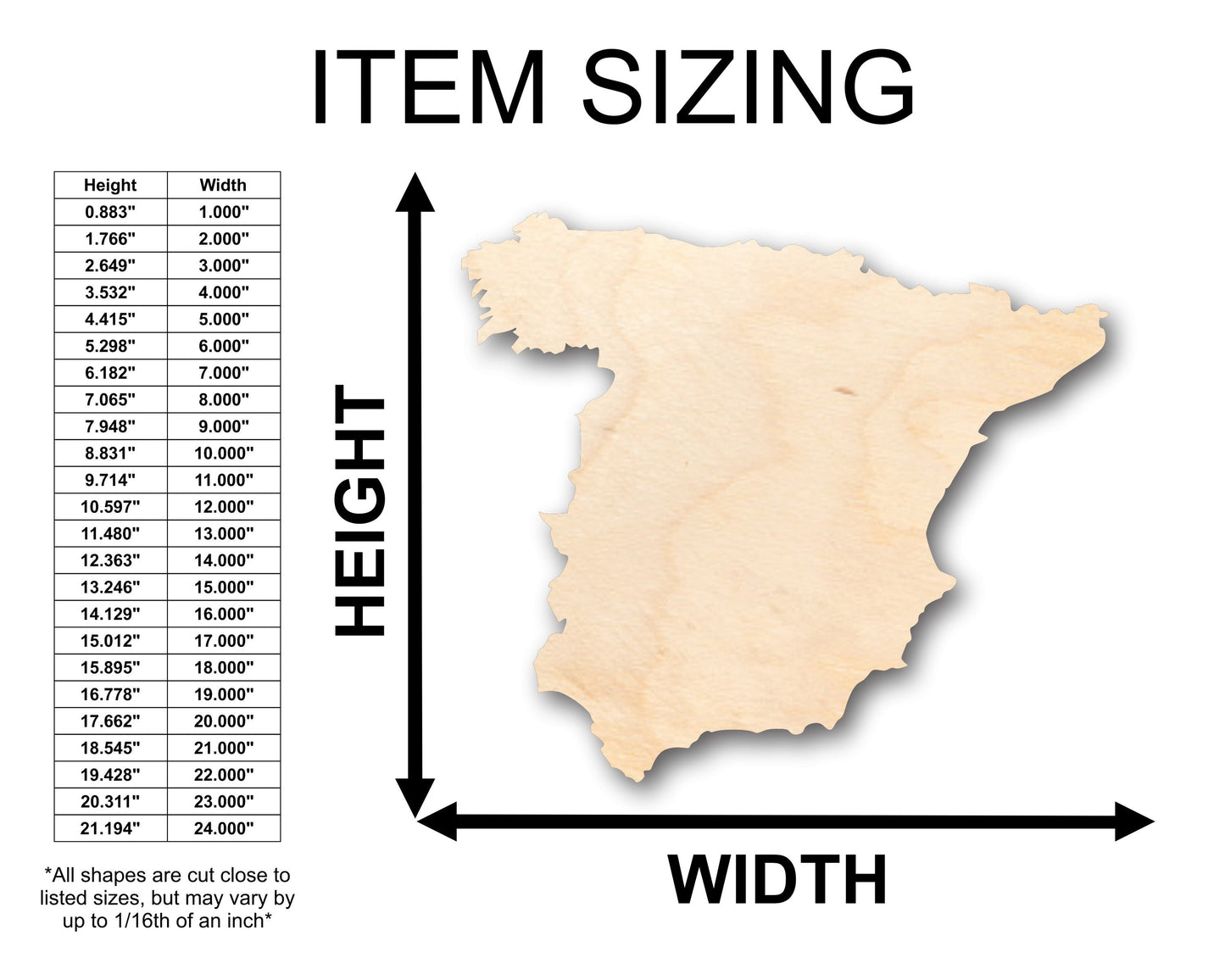 Unfinished Wood Spain Country Shape - Craft - up to 46" DIY