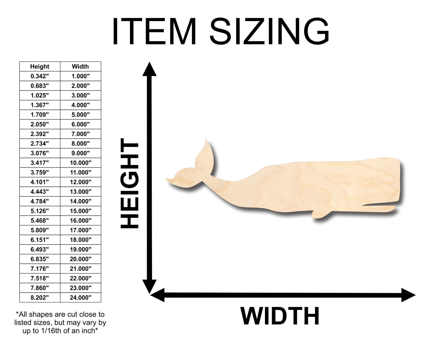 Unfinished Wood Sperm Whale Shape - Craft - up to 46" DIY