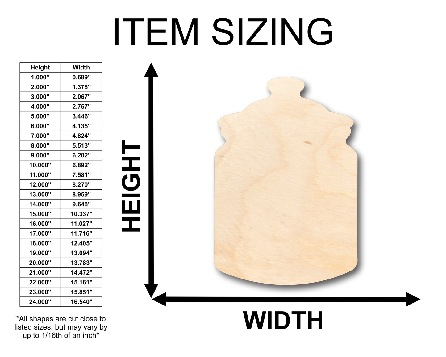 Unfinished Wood Spice Jar Shape - Craft - up to 46" DIY