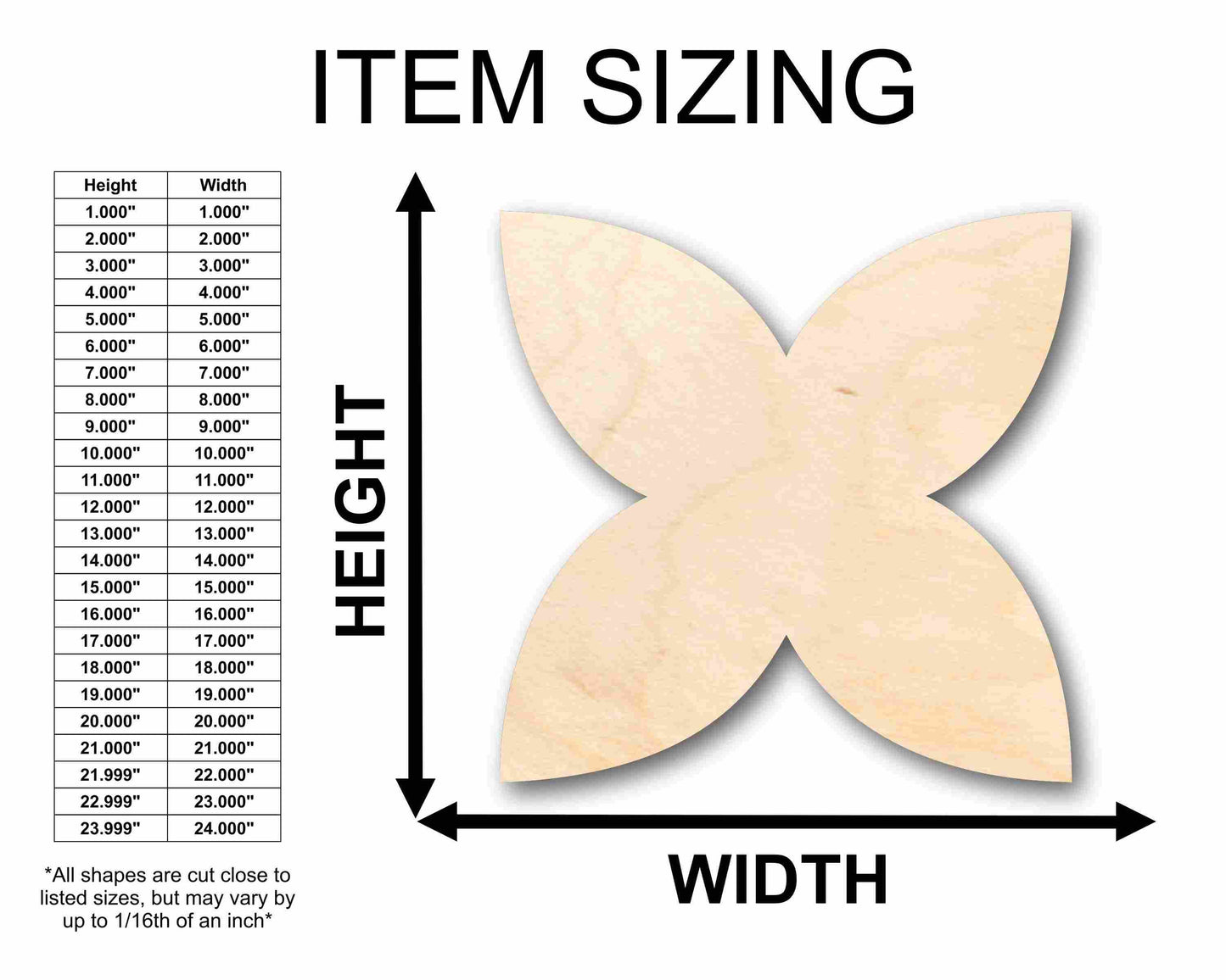 Unfinished Wood Star Flower Petals Silhouette - Craft- up to 46" DIY