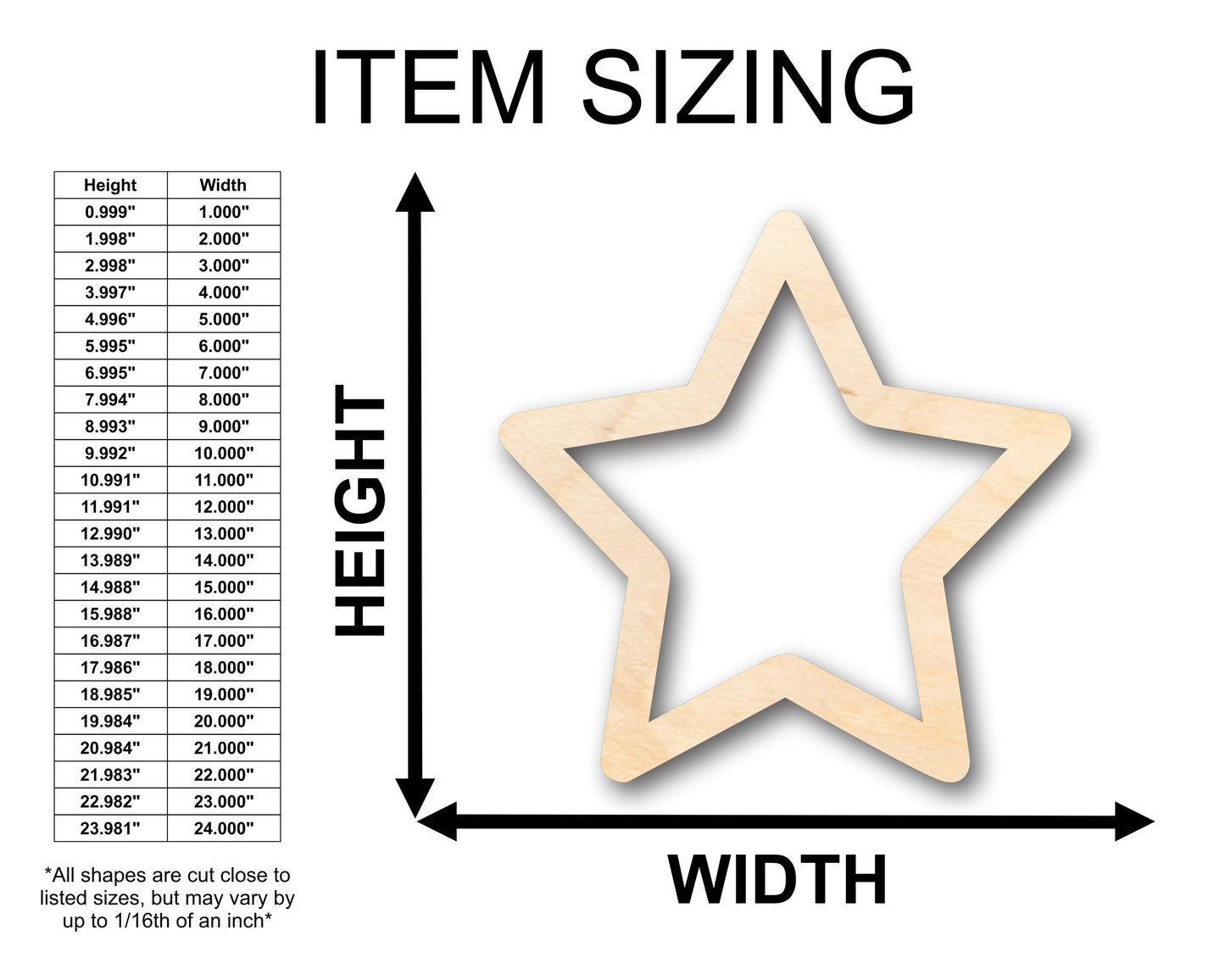 Unfinished Wood Star Outline Shape - Craft - up to 46" DIY