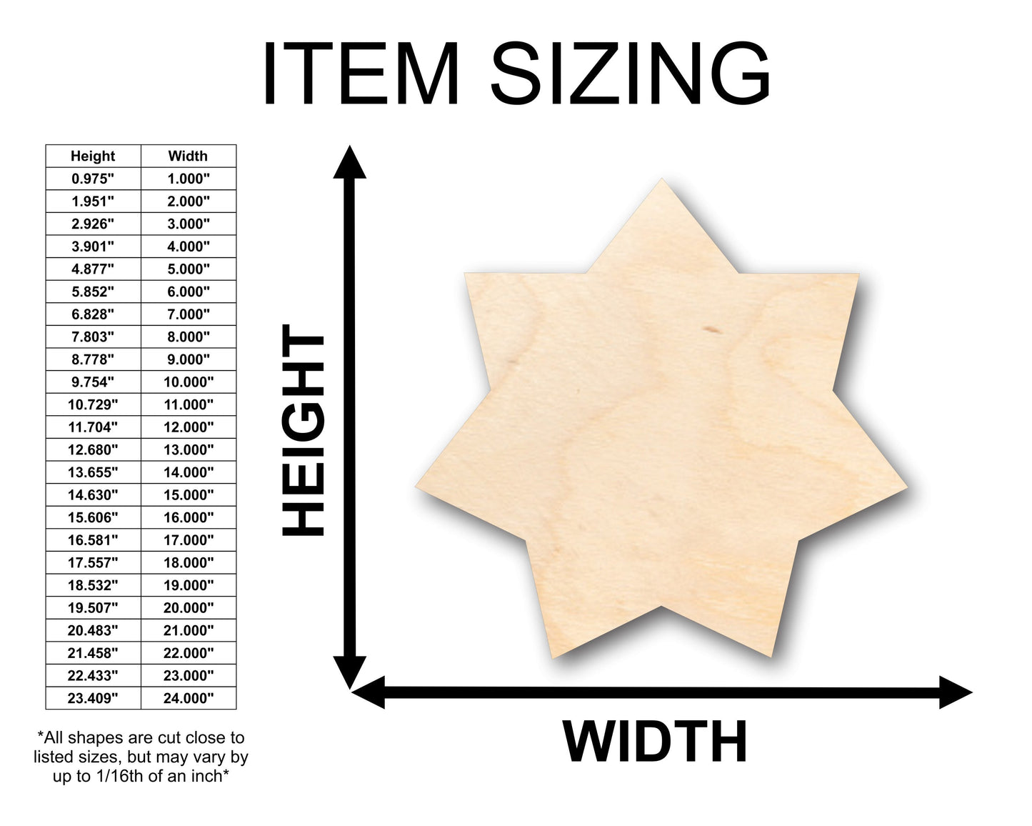 Unfinished Wood Star 7 Point Flower Shape - Craft - up to 46" DIY