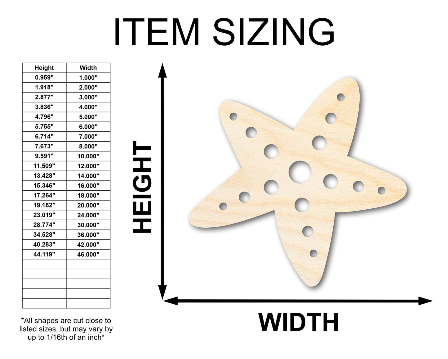 Unfinished Wood Starfish Shape | Beach Craft Cutout | up to 46" DIY