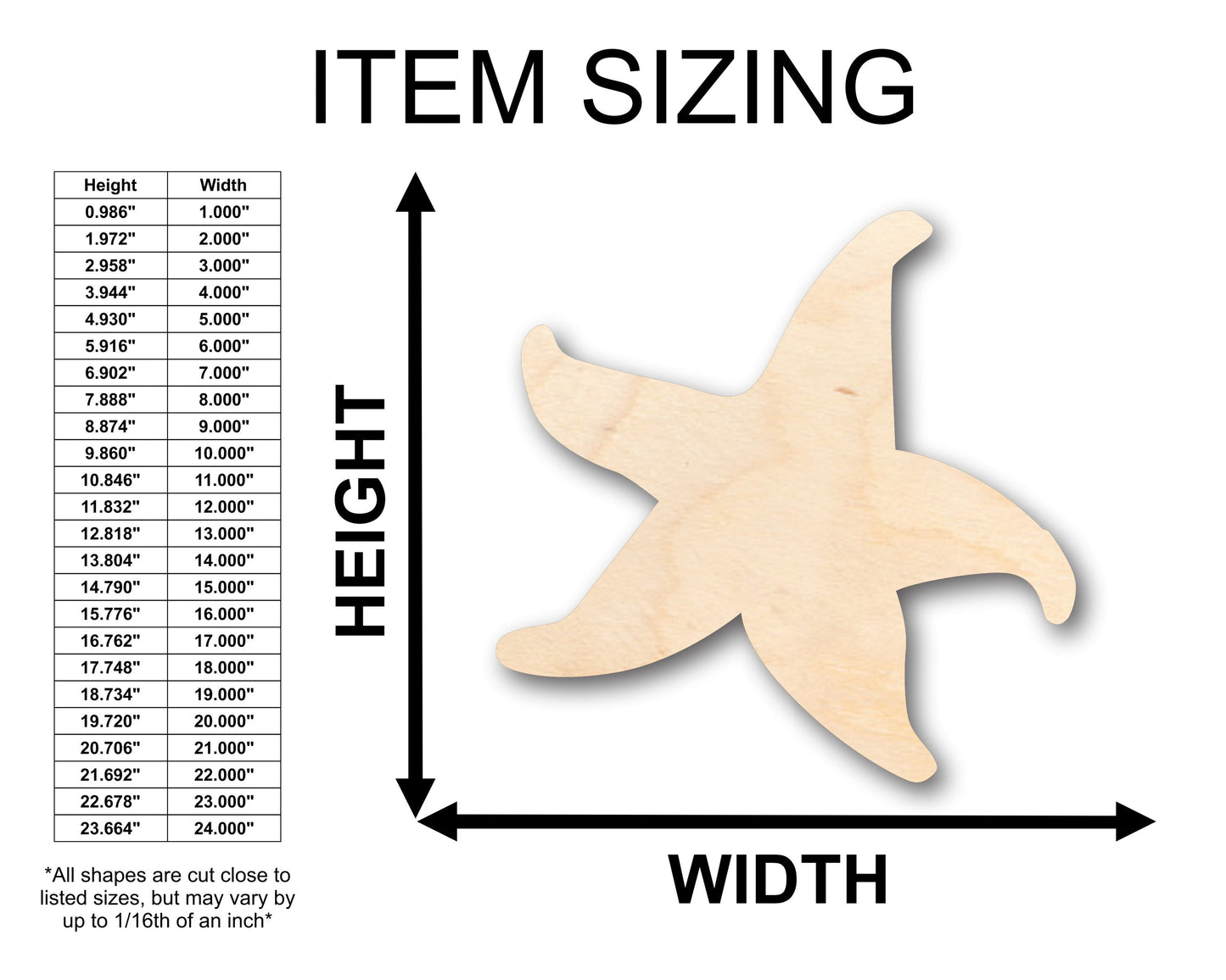 Unfinished Wood Starfish Sea Star Shape - Craft - up to 46" DIY