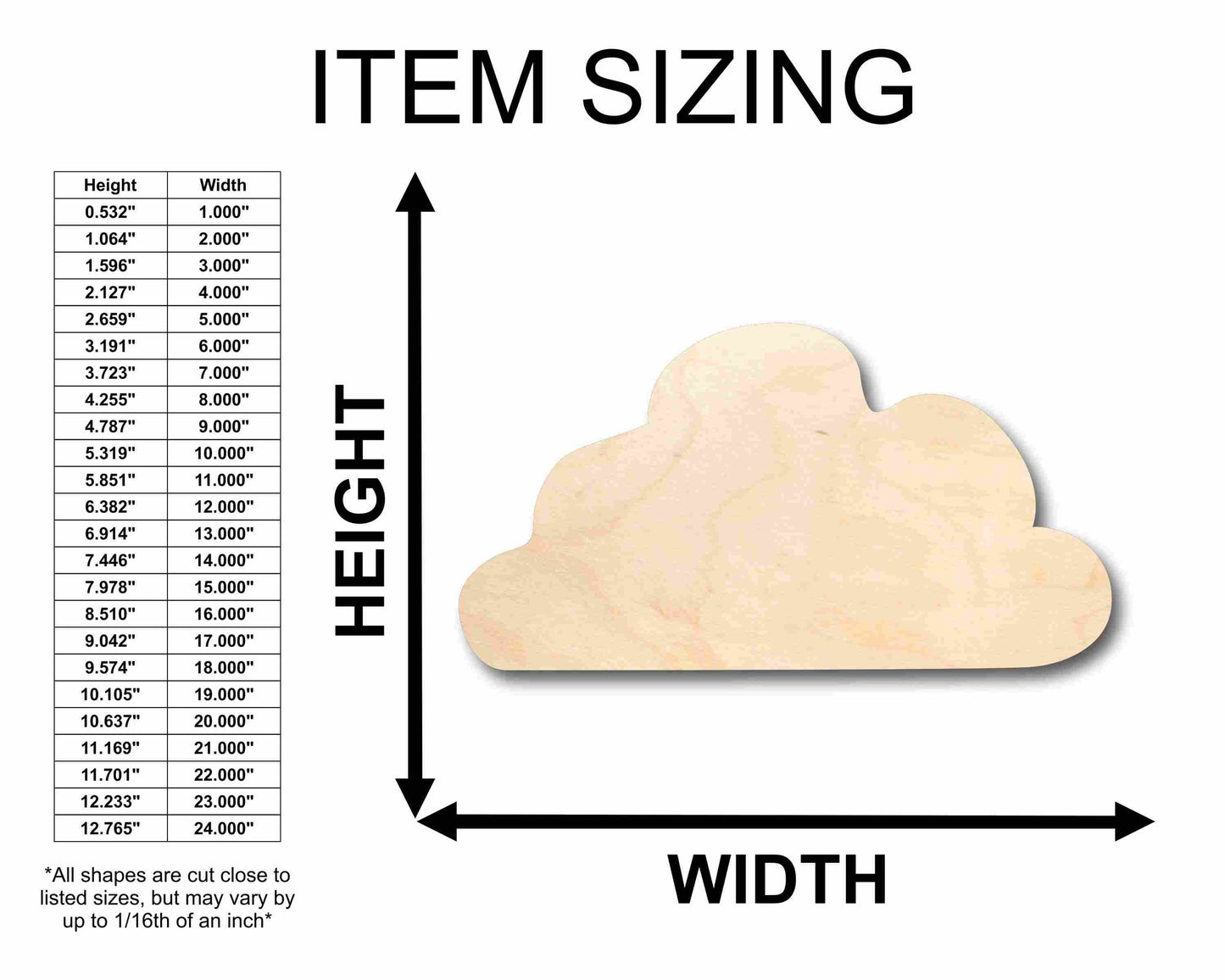 Unfinished Wood Storm Cloud Silhouette - Craft- up to 46" DIY