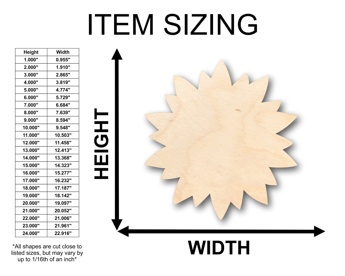 Unfinished Wood Sun Flower Petals Shape - Craft - up to 46" DIY