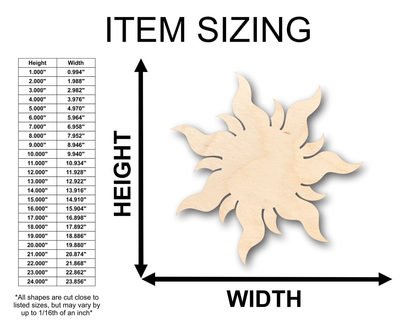 Unfinished Wood Sun Shape - Craft - up to 46" DIY