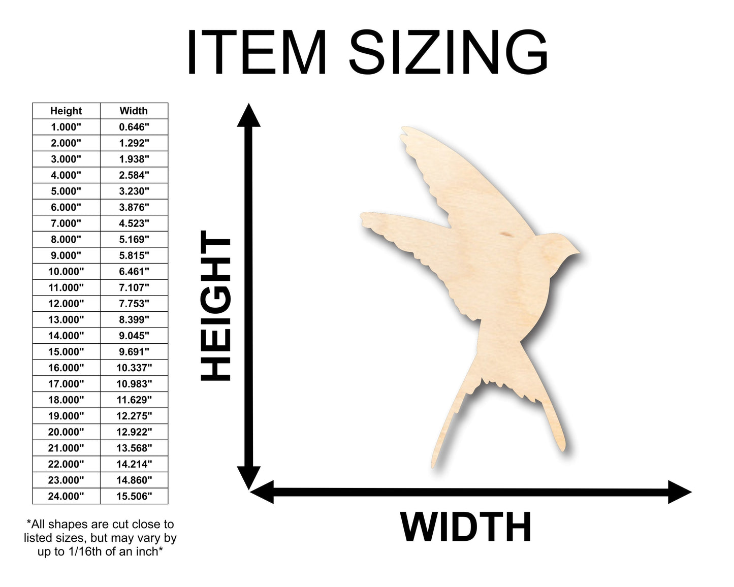 Unfinished Wood Swallow Shape - Craft - up to 46" DIY