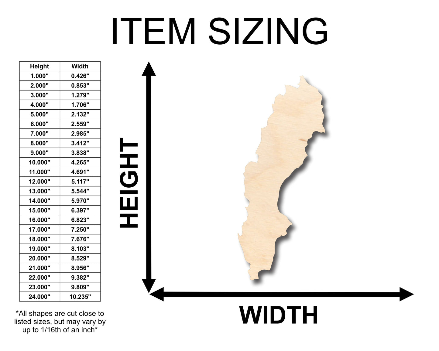 Unfinished Wood Sweden Country Shape - Craft - up to 46" DIY