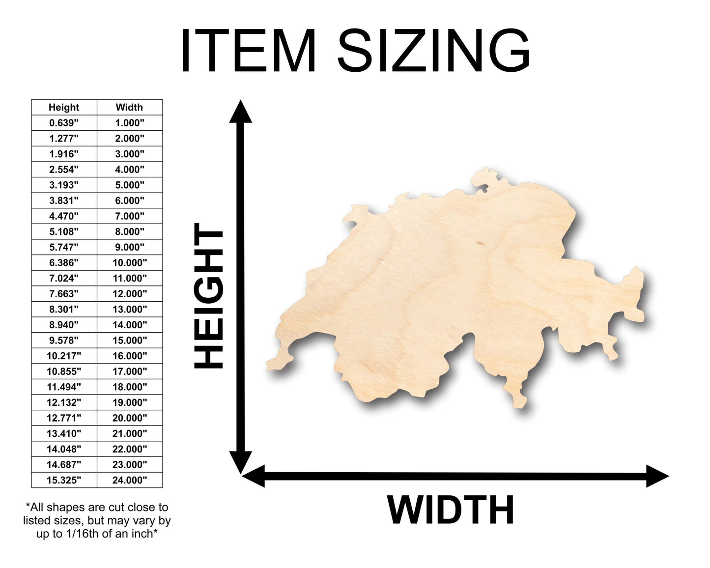 Unfinished Wood Switzerland Country Shape - Craft - up to 46" DIY